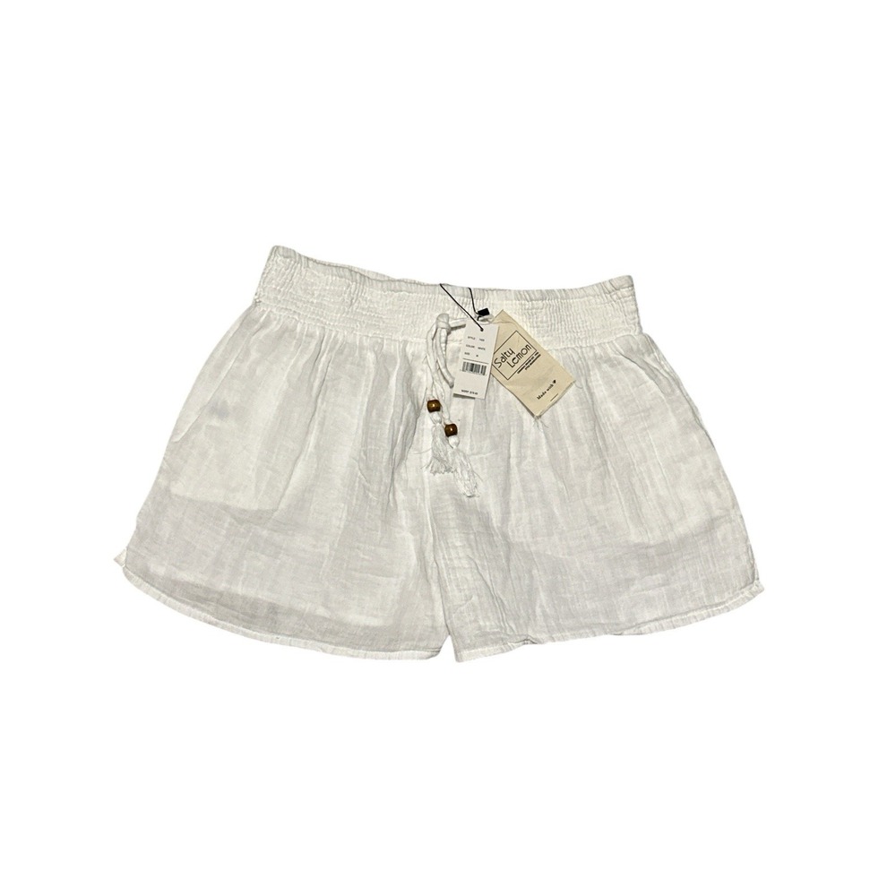 Salty Lemon White Shorts Elastic Waistband Cotton Beach Shorts Women's SizeM NWT